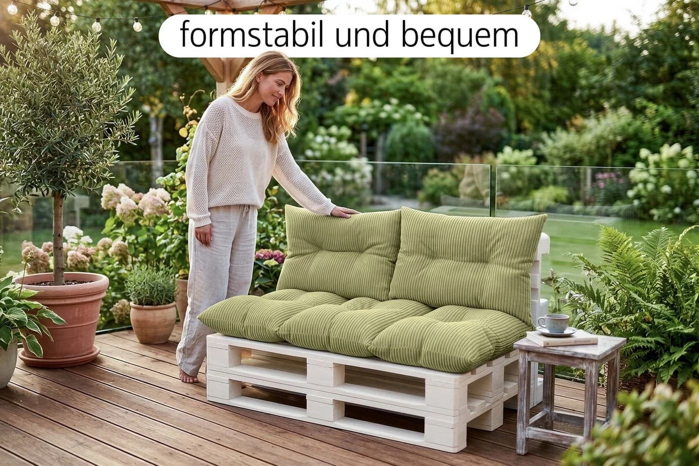 Amilian Palettenkissen Set 3-tlg. Grün für Palettenmöbel - Bild 5