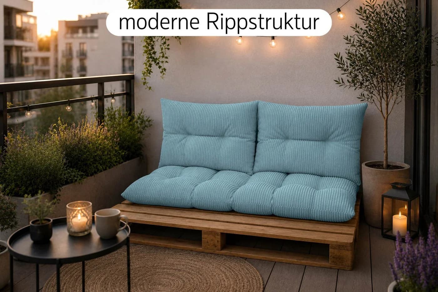 Amilian Palettenkissen Set 3-teilig Blau Polyester