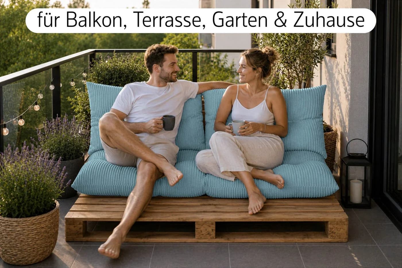 Amilian Palettenkissen Set 3-teilig Blau Polyester - Bild 3