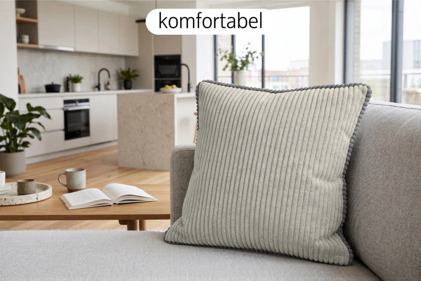 Amilian Dekokissen 2er-Set Beige Formstabil mit Füllung - Bild 4