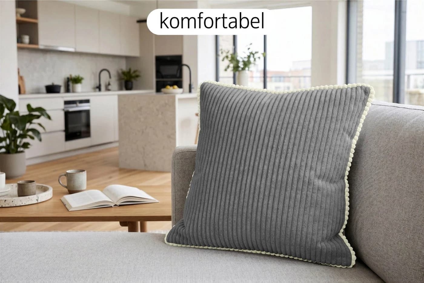 Amilian Dekokissen 2er-Set Grau Formstabil mit Füllung - Bild 4