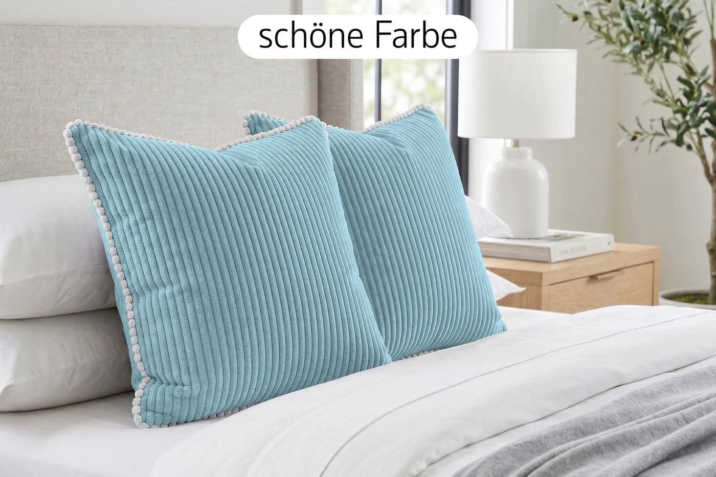 Amilian Kissenbezüge 2er Set Blau Cord-Optik Hotelverschluss