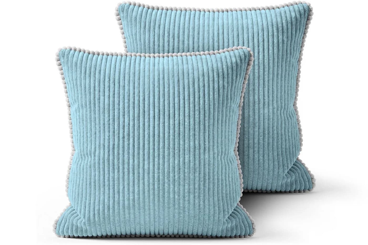 Amilian Kissenbezüge 2er Set Blau Cord-Optik Hotelverschluss - Bild 2
