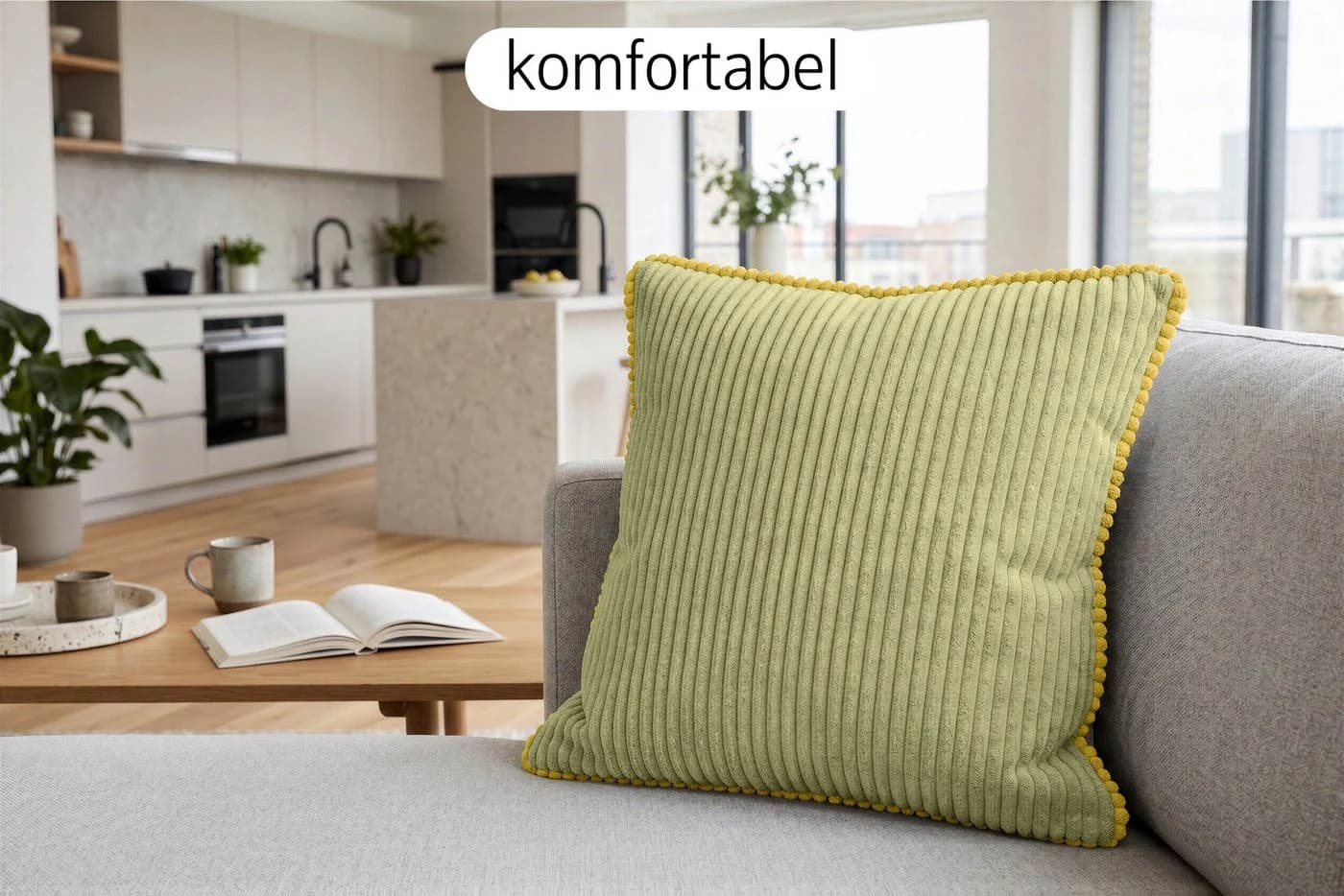 Amilian Kissenbezüge 2er Set Grün Cord-Optik - Bild 4