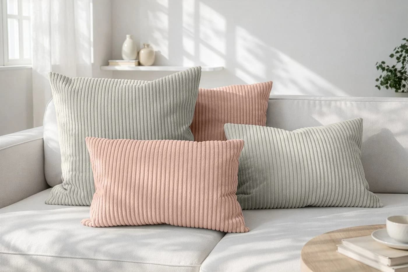 Amilian Dekokissen 4er Set Cord-Optik Rosa mit Füllung - Bild 2