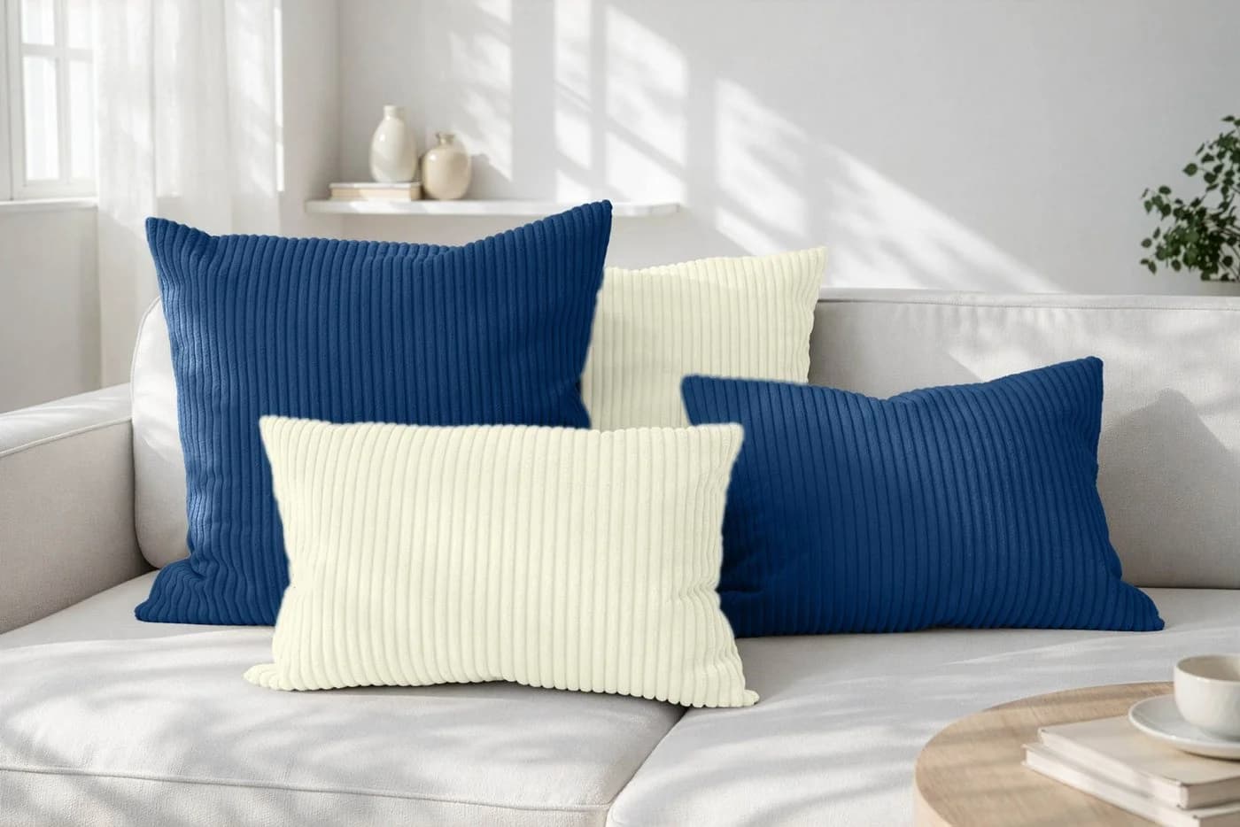 Amilian Dekokissen 4er Set Blau Cord-Optik mit Füllung - Bild 2