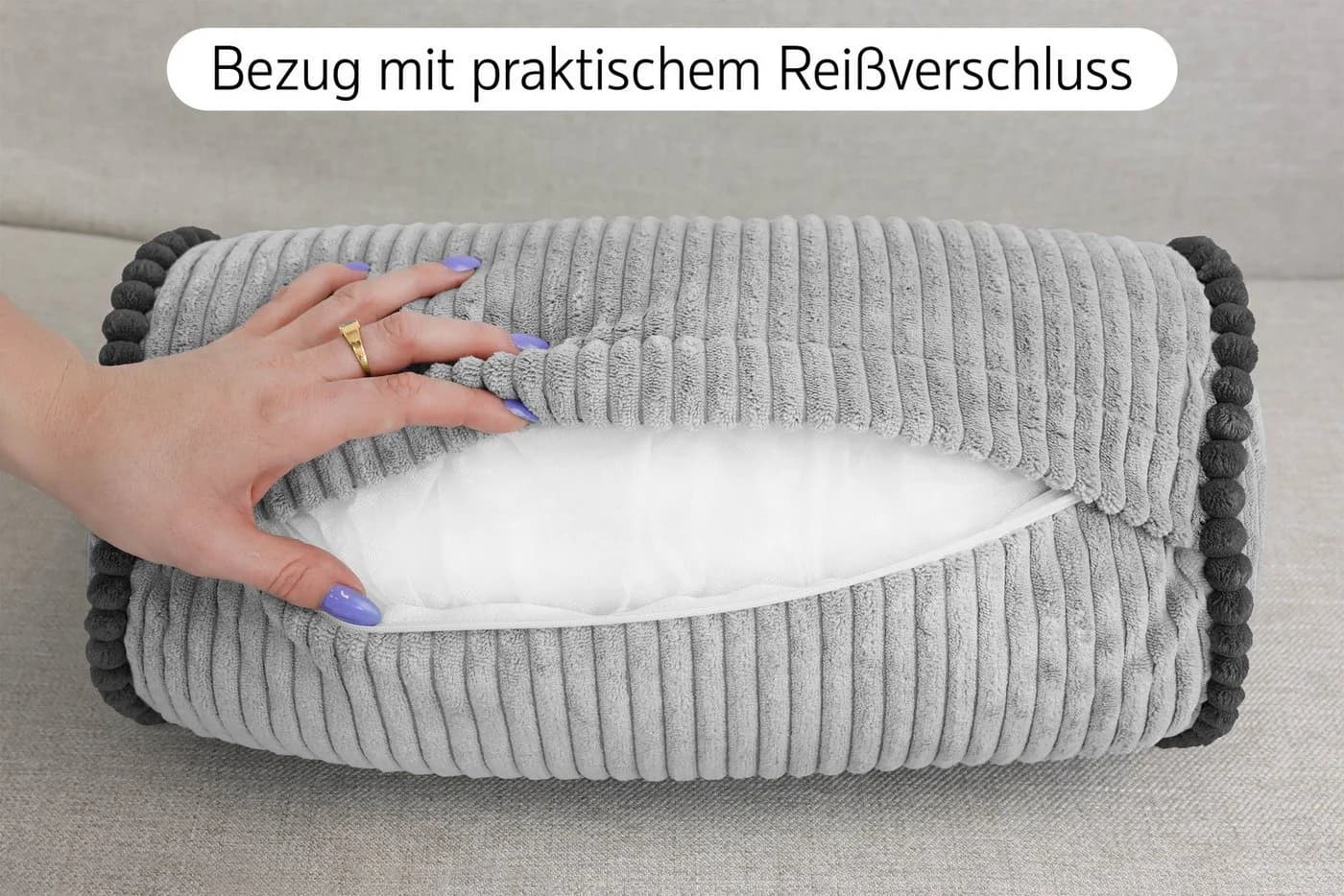 Amilian Nackenrolle Grau Cord-Optik Abnehmbarer Bezug - Bild 3