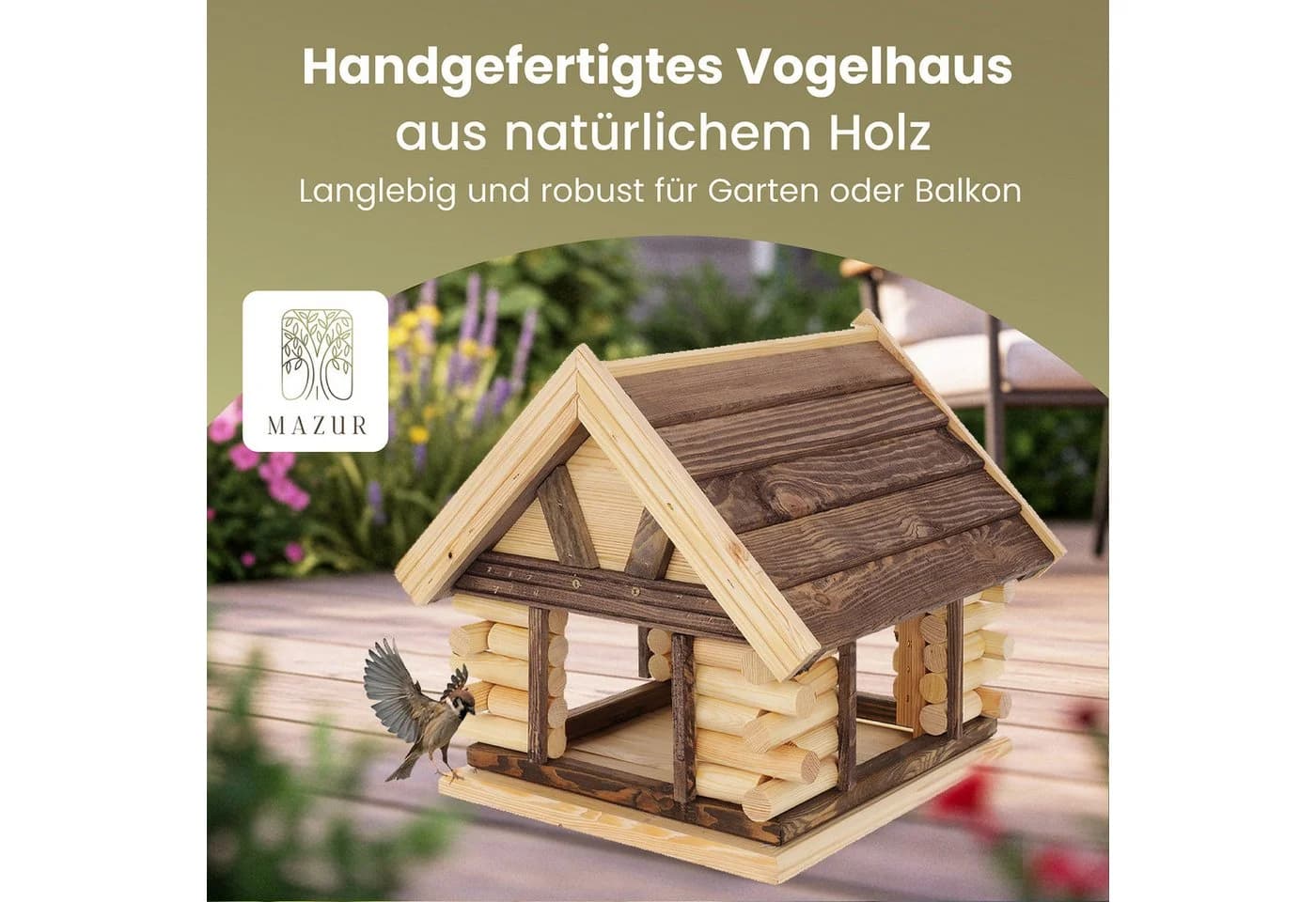 MAZUR Futterstation Vogelfutterhaus aus Naturholz Wetterfest