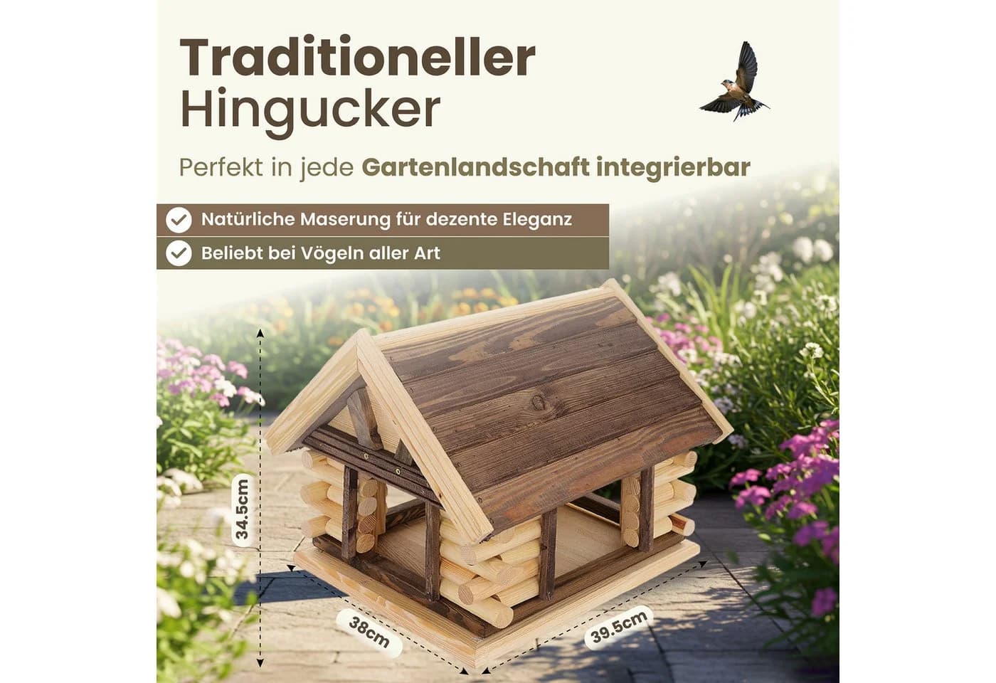 MAZUR Futterstation Vogelfutterhaus aus Naturholz Wetterfest - Bild 5