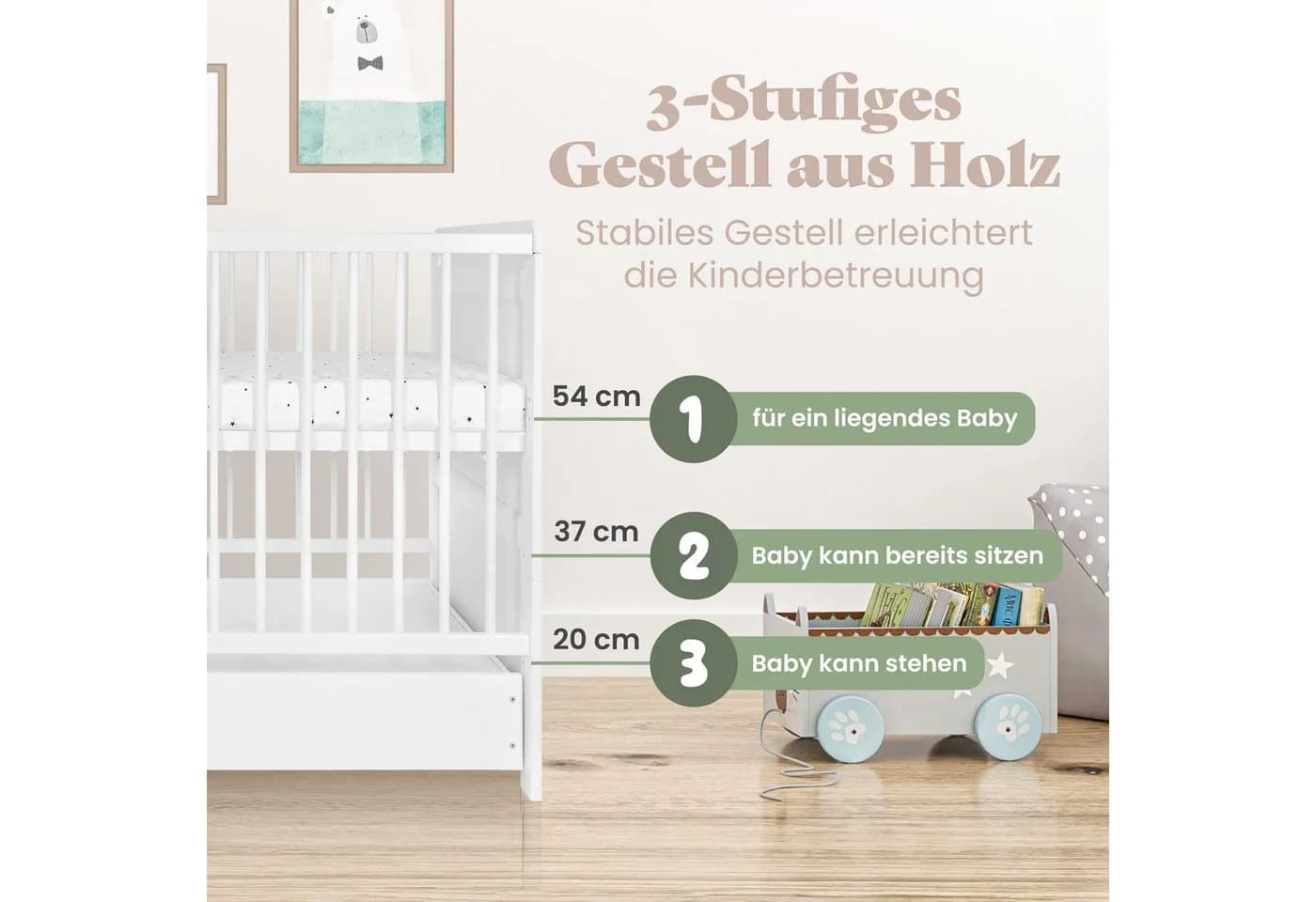 iGLOBAL Babybett Gitterbett 2-in-1 umbaubar Kiefernholz - Bild 3