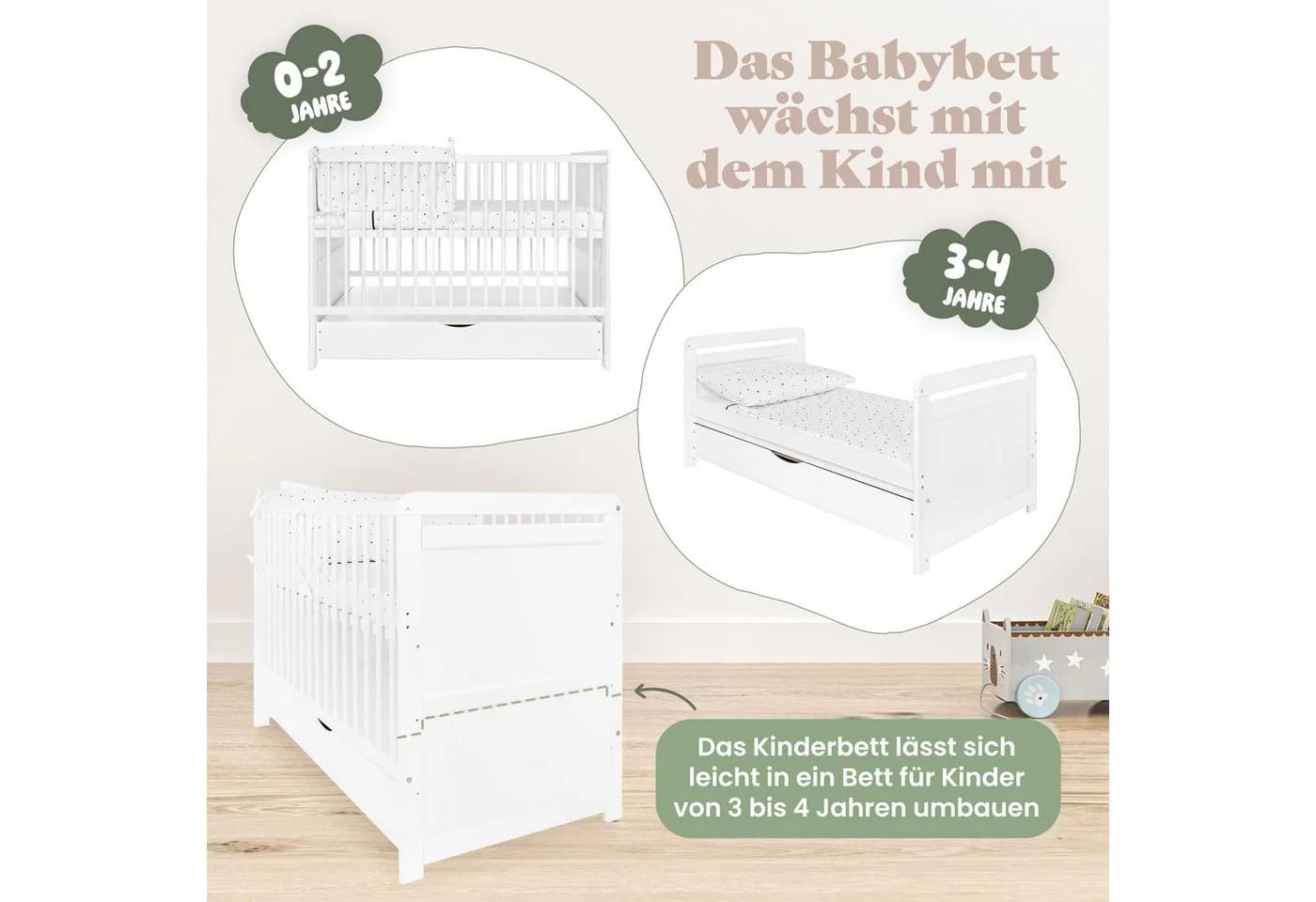 iGLOBAL Babybett Gitterbett 2-in-1 umbaubar Kiefernholz - Bild 4