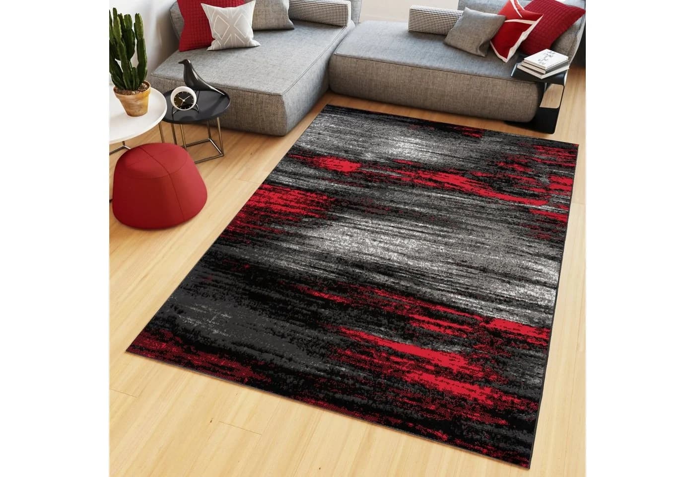 Tapiso Teppich MAYA Modern Rot Schwarz Rechteckig
