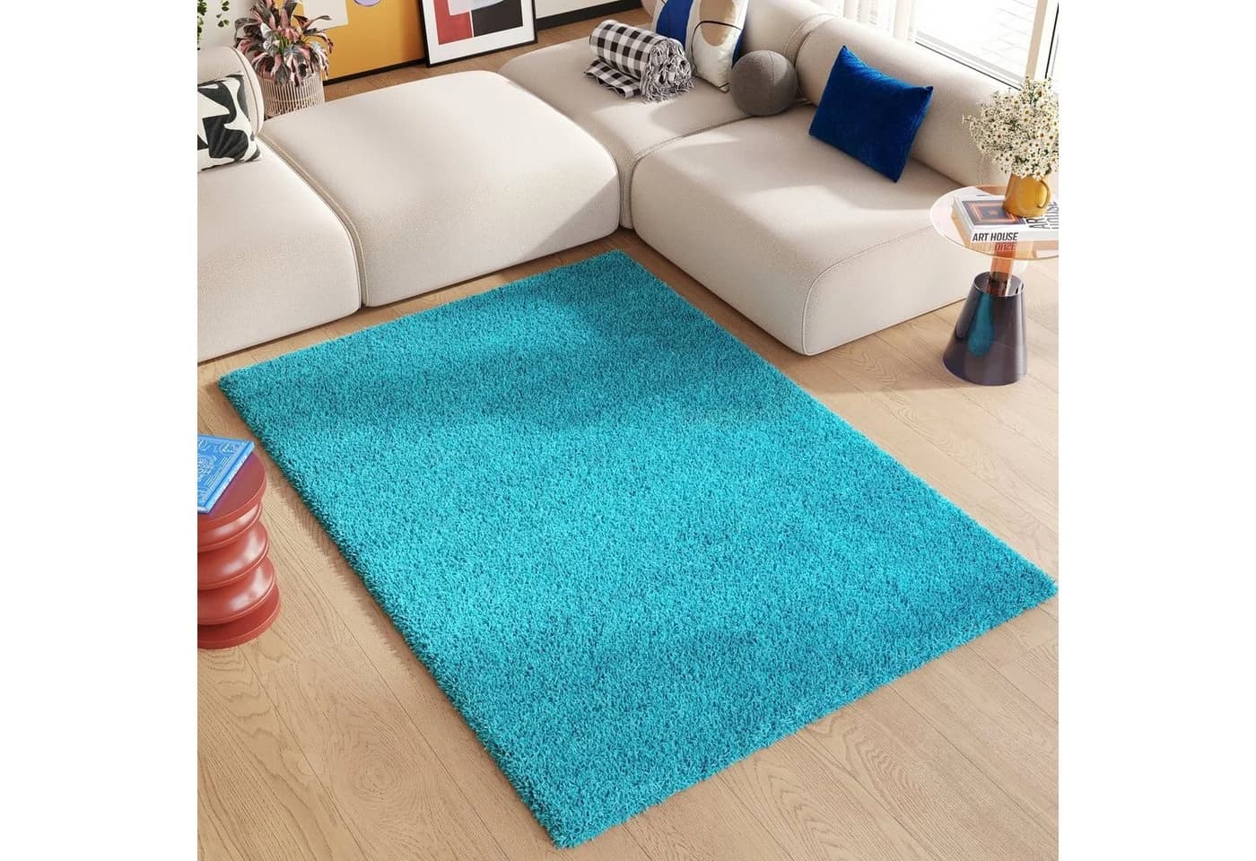 Tapiso Hochflor-Teppich ESSENCE Türkis Modern Einfarbig