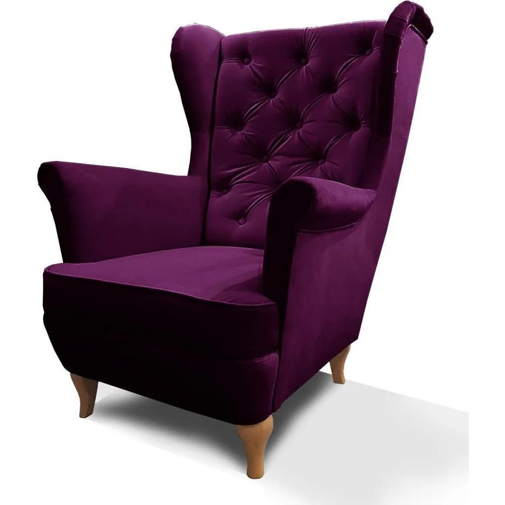 Beautysofa Chesterfield-Sessel Violett mit Holzbeinen