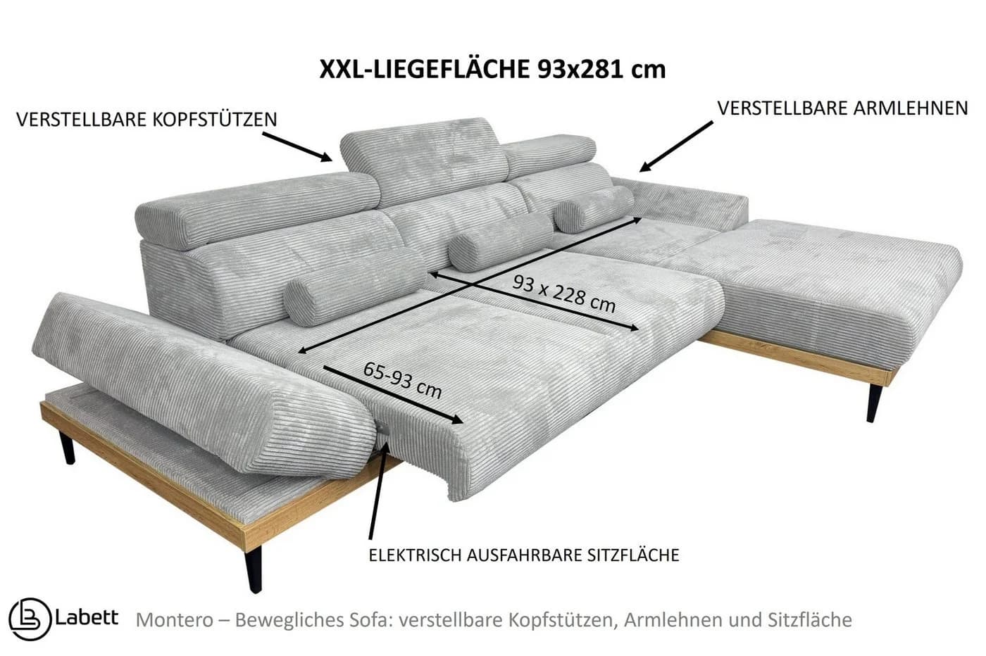 Labett Ecksofa Montero Beige Elektrisch Ausziehbar - Bild 4