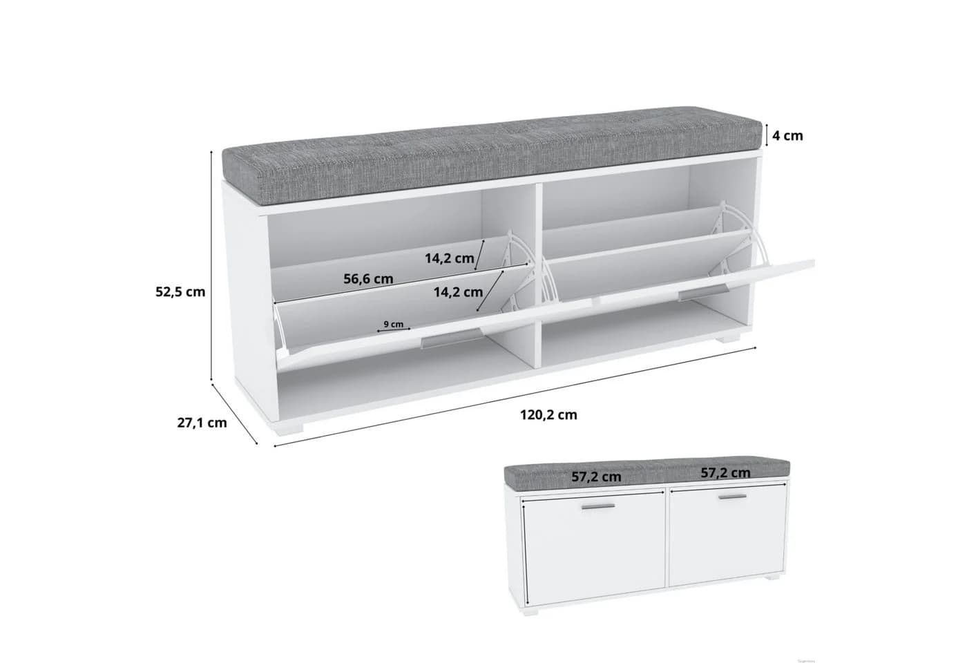 TARGET HOME Schuhschrank mit Sitzbank Weiß/Grau