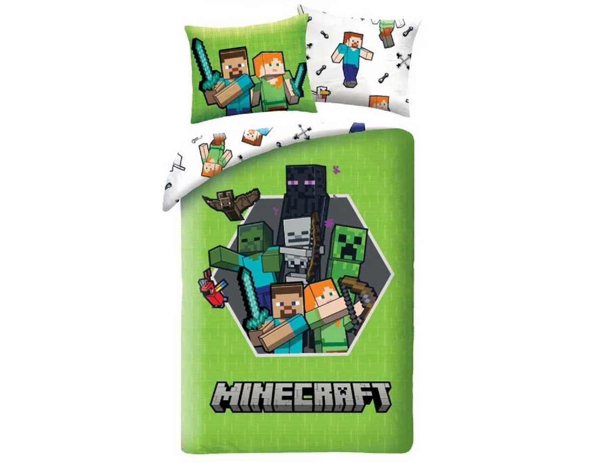Minecraft Bettwäsche Set Mikrofaser 140x200 cm Kissenbezug 70x90 cm
