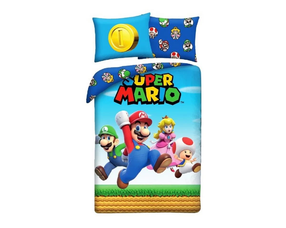 Super Mario Bettwäsche Set 140x200 cm mit Kissenbezug 70x90 cm