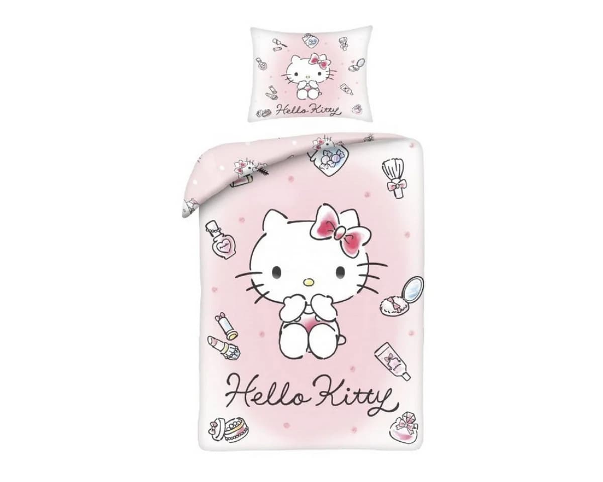 Hello Kitty Bettwäsche Set Rosa Mikrofaser 140x200 cm mit Kissenbezug