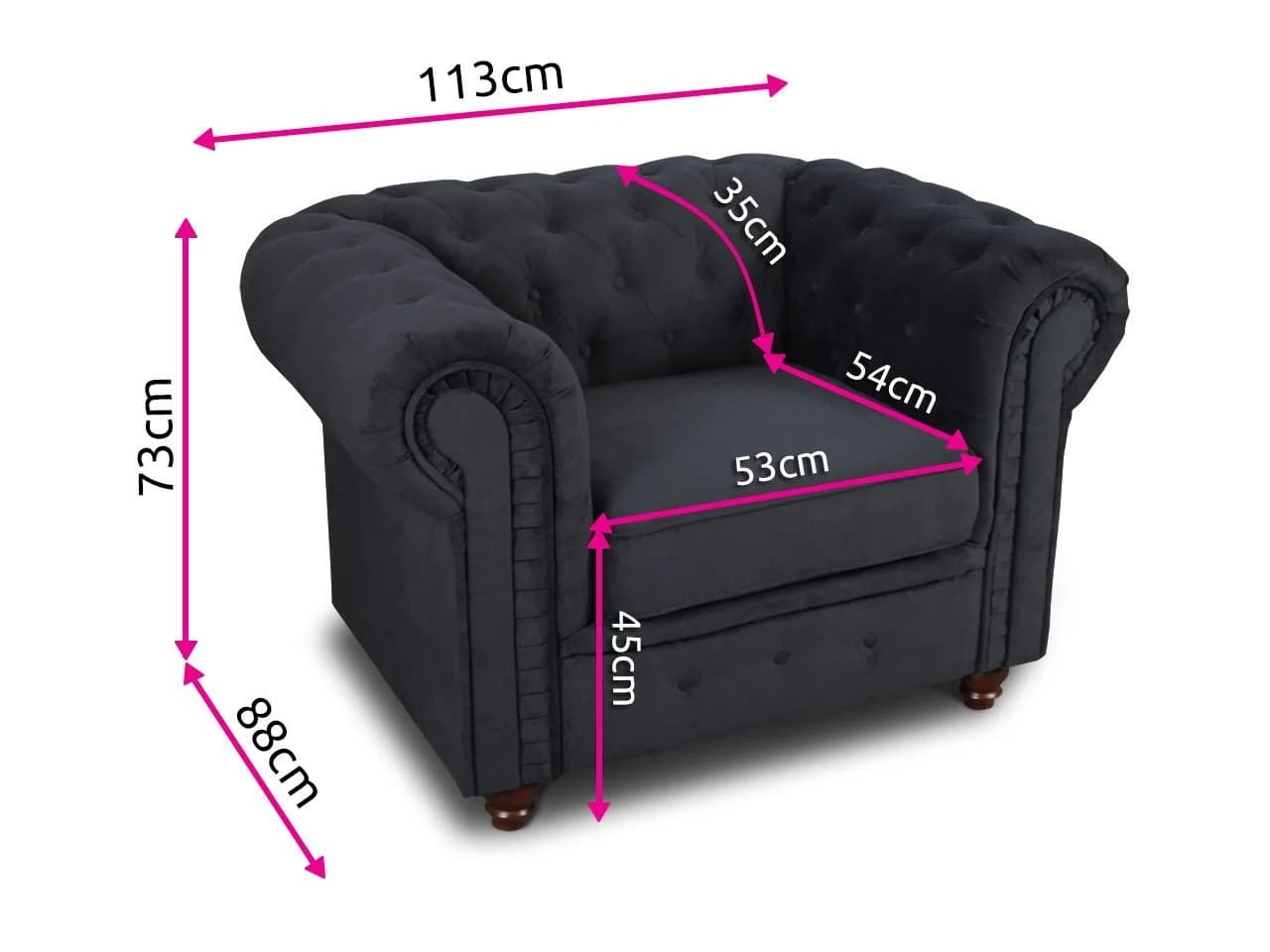 Sofnet Ohrensessel Asti 1 Chesterfield Sessel Schwarz Chenille - Bild 5