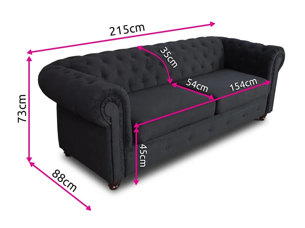 Sofnet Sofa Asti 3 Chesterfield Sofa 3-Sitzer Bluvel Velours - Bild 5