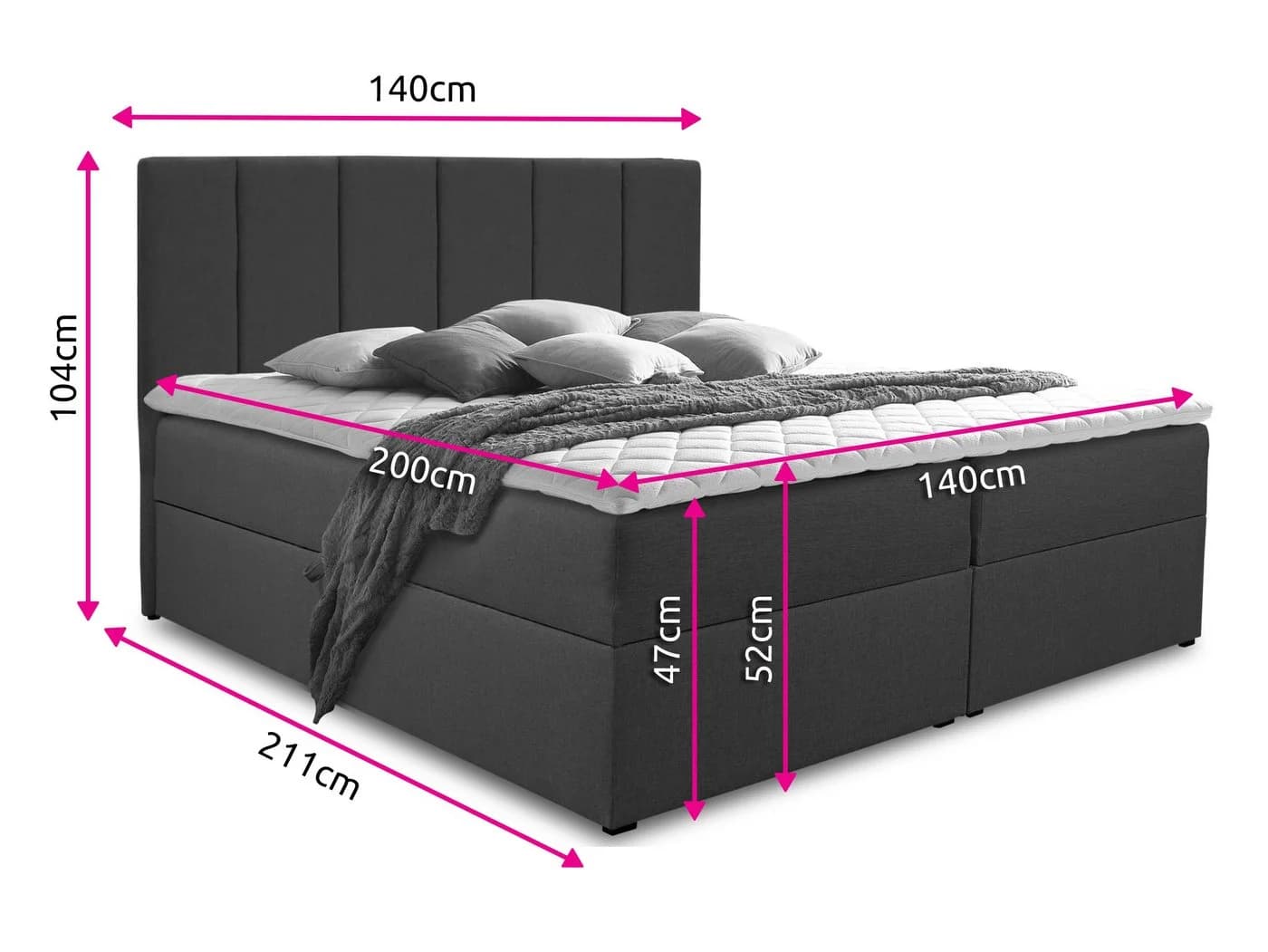 Sofnet Boxbett Star Grau mit Bettkästen und Bonell-Matratze - Bild 5