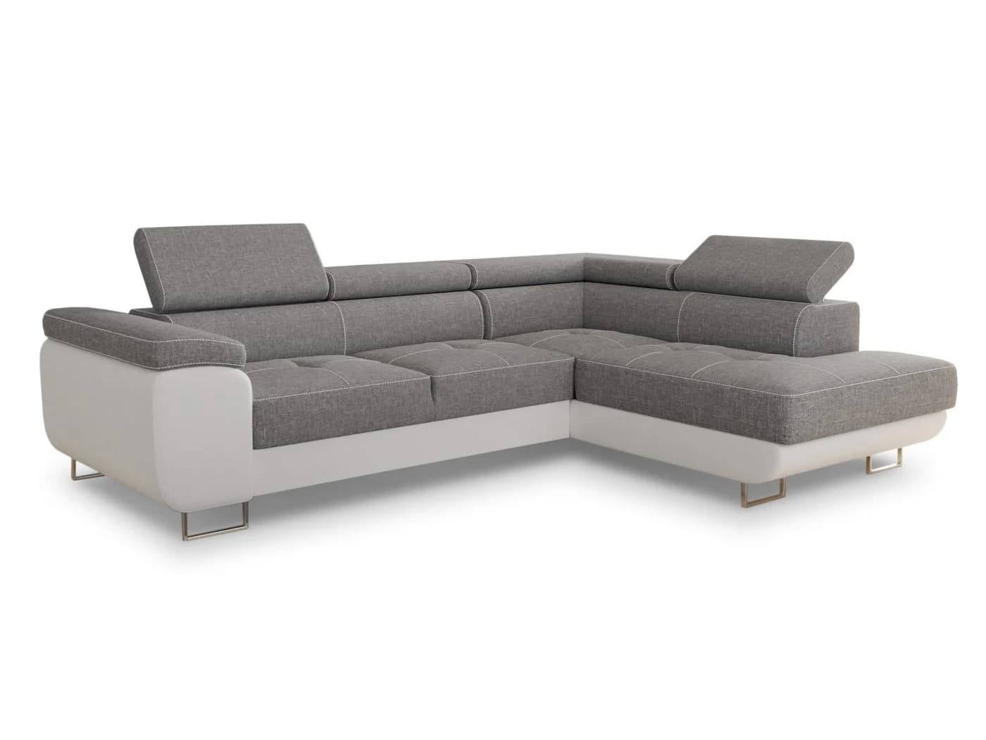 Sofnet Ecksofa Caris mit Schlaffunktion, Bettkasten und Kopfstützen Weiß
