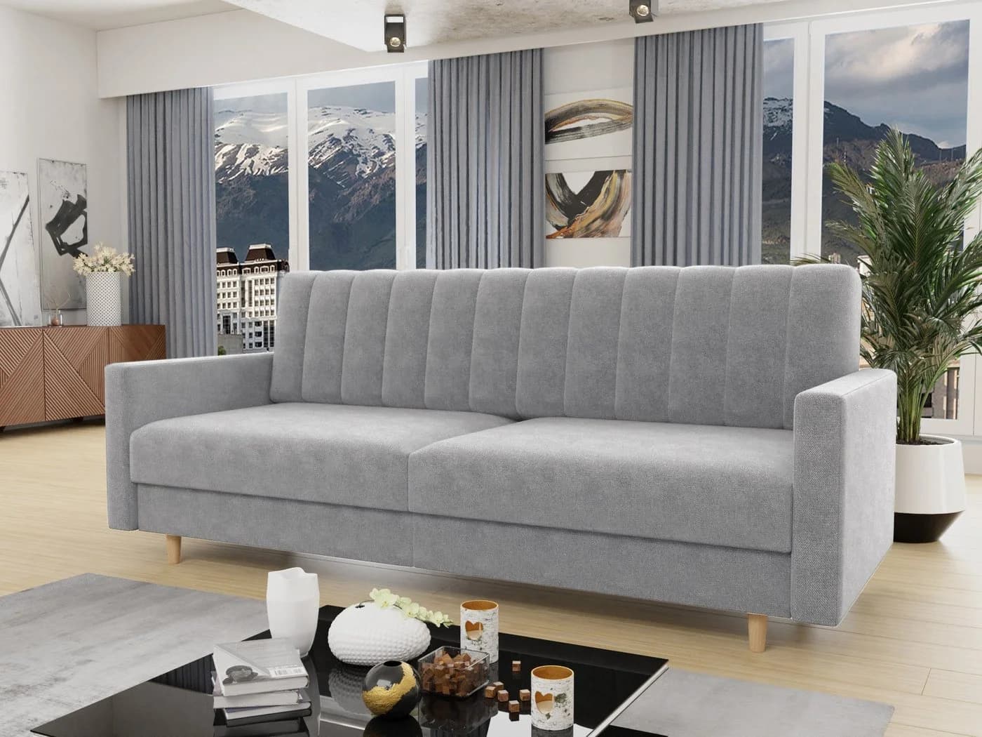 Sofnet Schlafsofa Sara Grau mit Schlaffunktion und Bettkasten - Bild 2