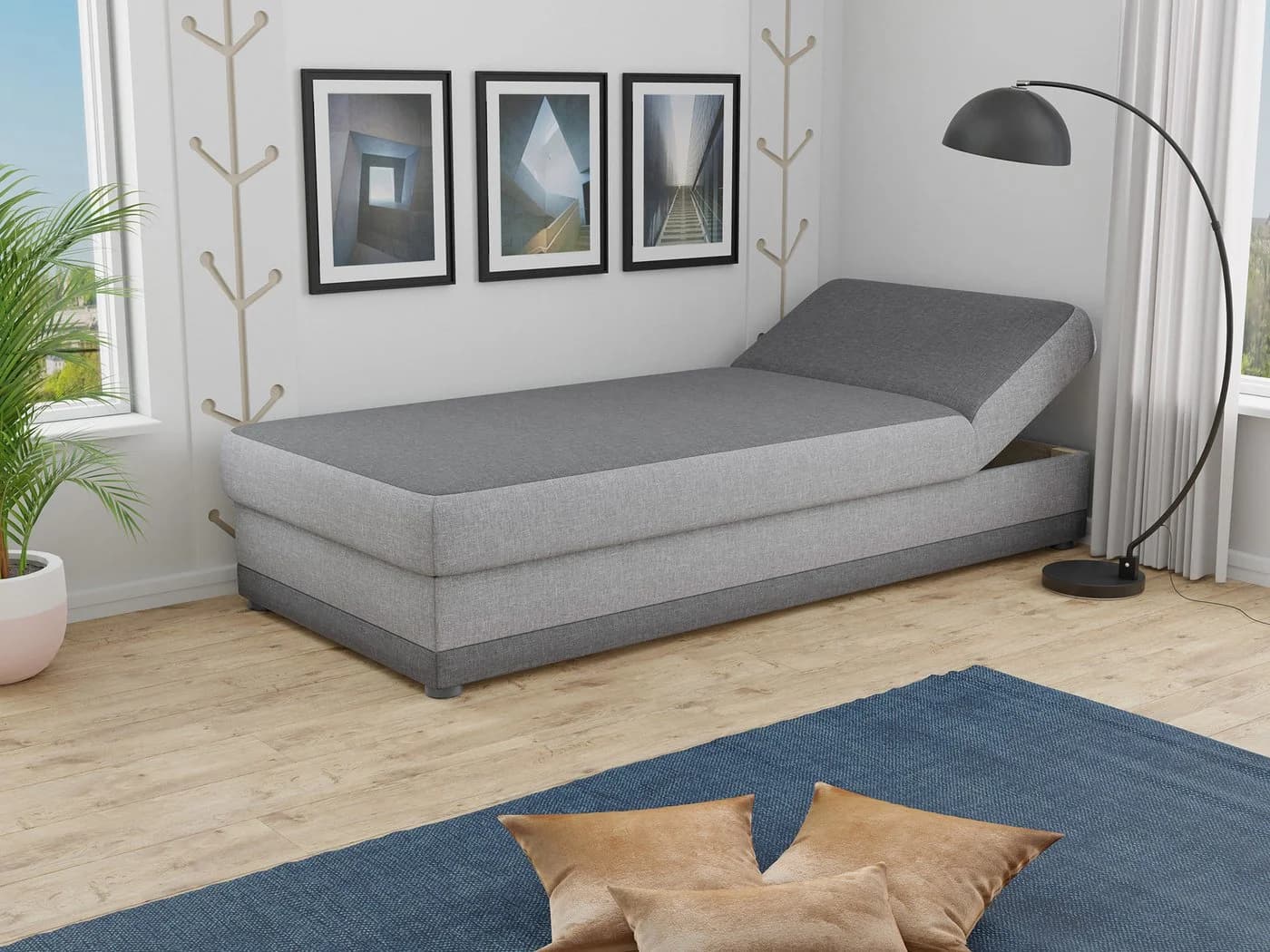 Sofnet Polsterbett Andre mit Bettkasten und Bonell-Matratze - Schlafsofa Grau