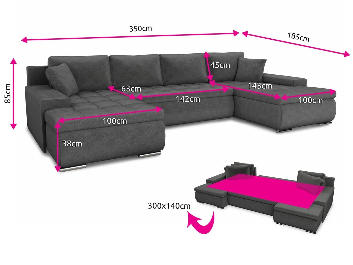 Sofnet Wohnlandschaft Faris U - Ecksofa mit Schlaffunktion und Bettkasten - Bild 5