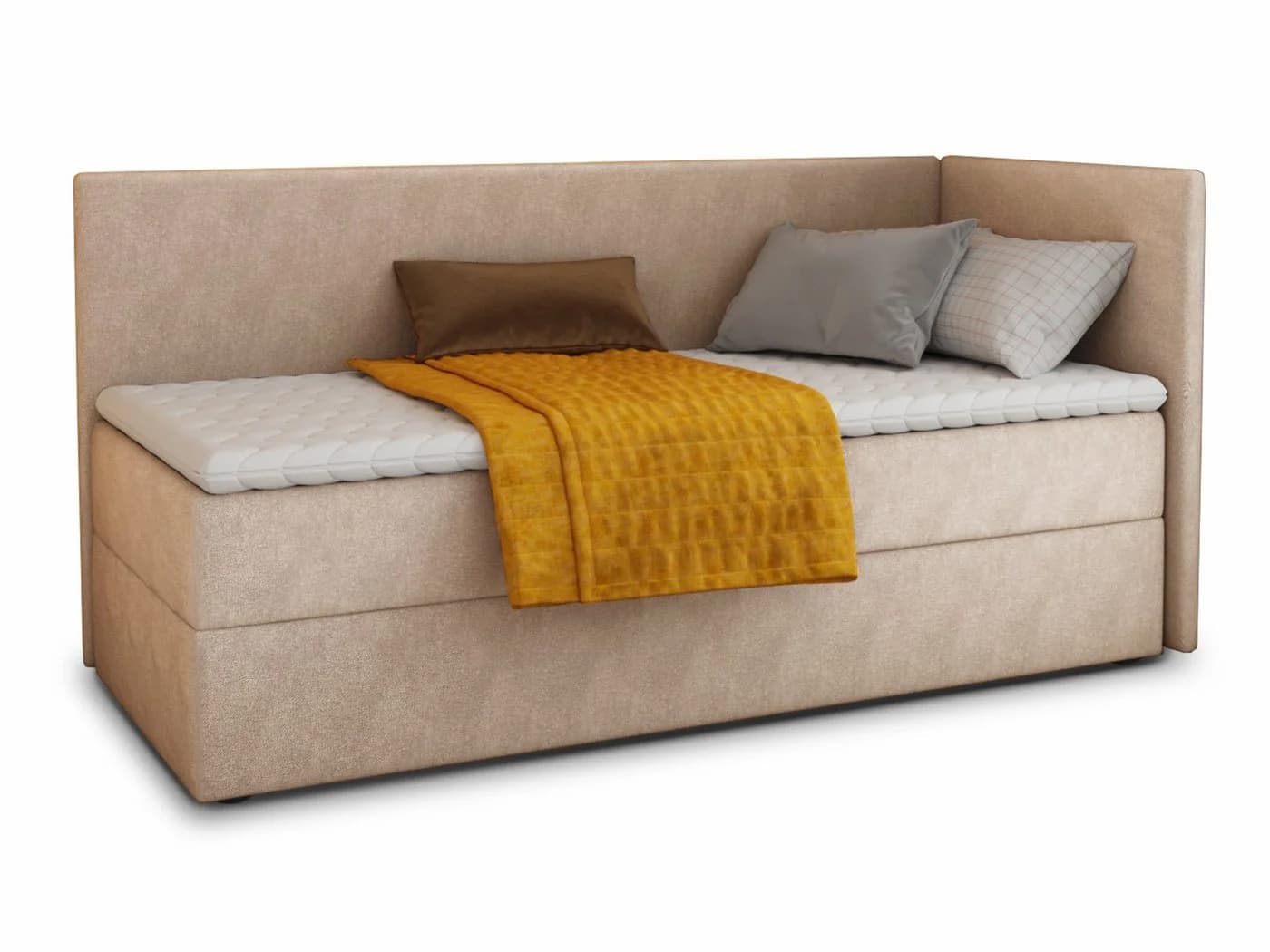 Sofnet Boxbett Flame Beige Einzelbett mit Bettkasten und Bonell-Matratze