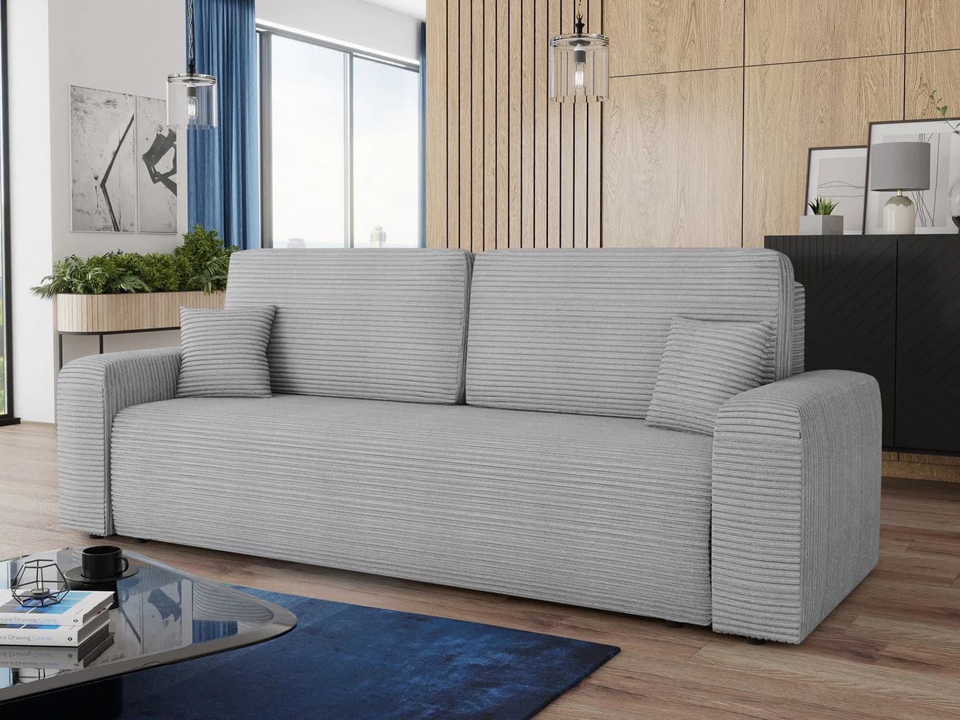 Sofnet Schlafsofa Spark mit Schlaffunktion und Bettkasten Grau Cordbezug - Bild 2