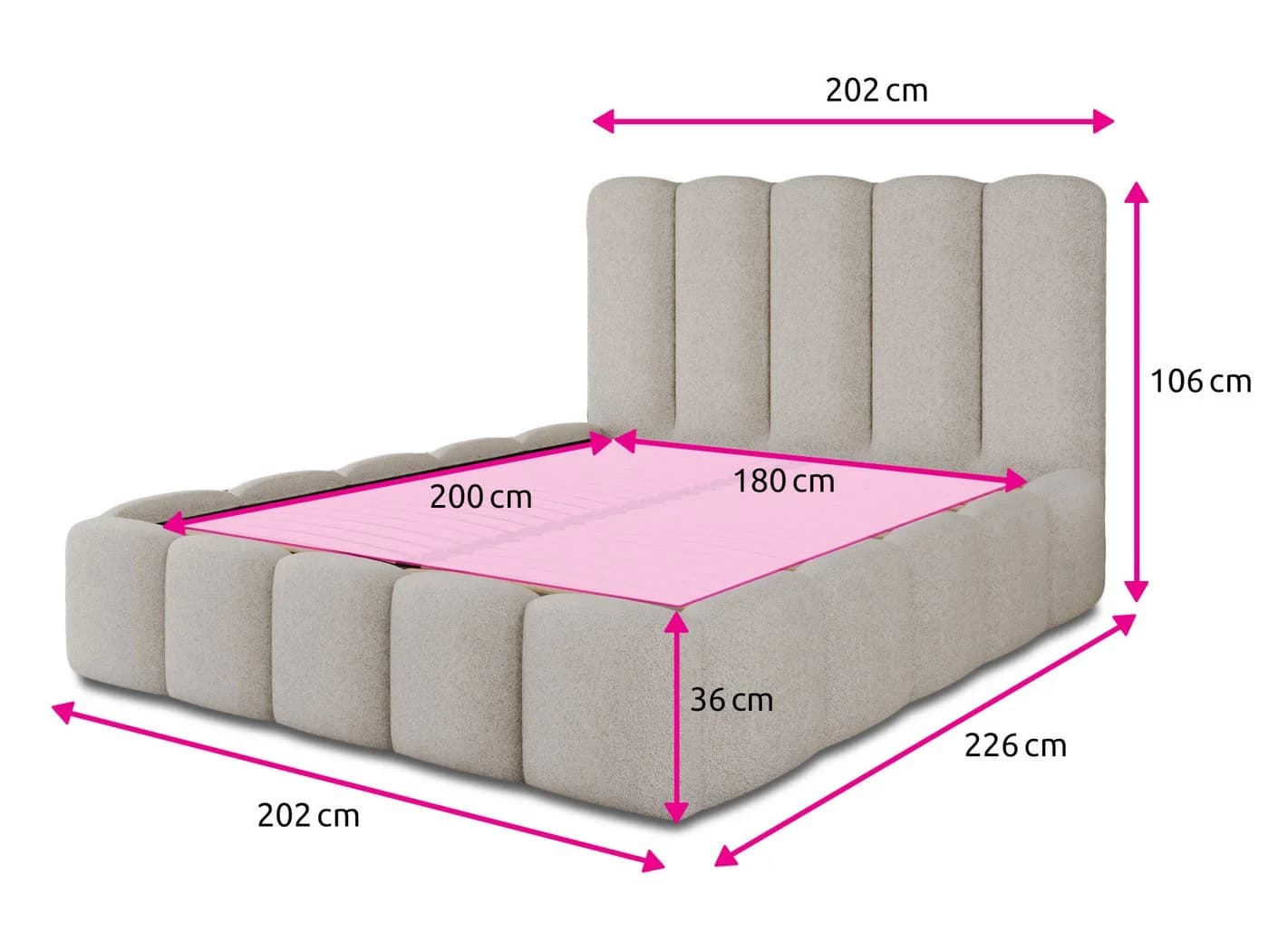 Sofnet Polsterbett Aura mit Bettkasten und Lattenrost Bouclé Coral - Bild 5