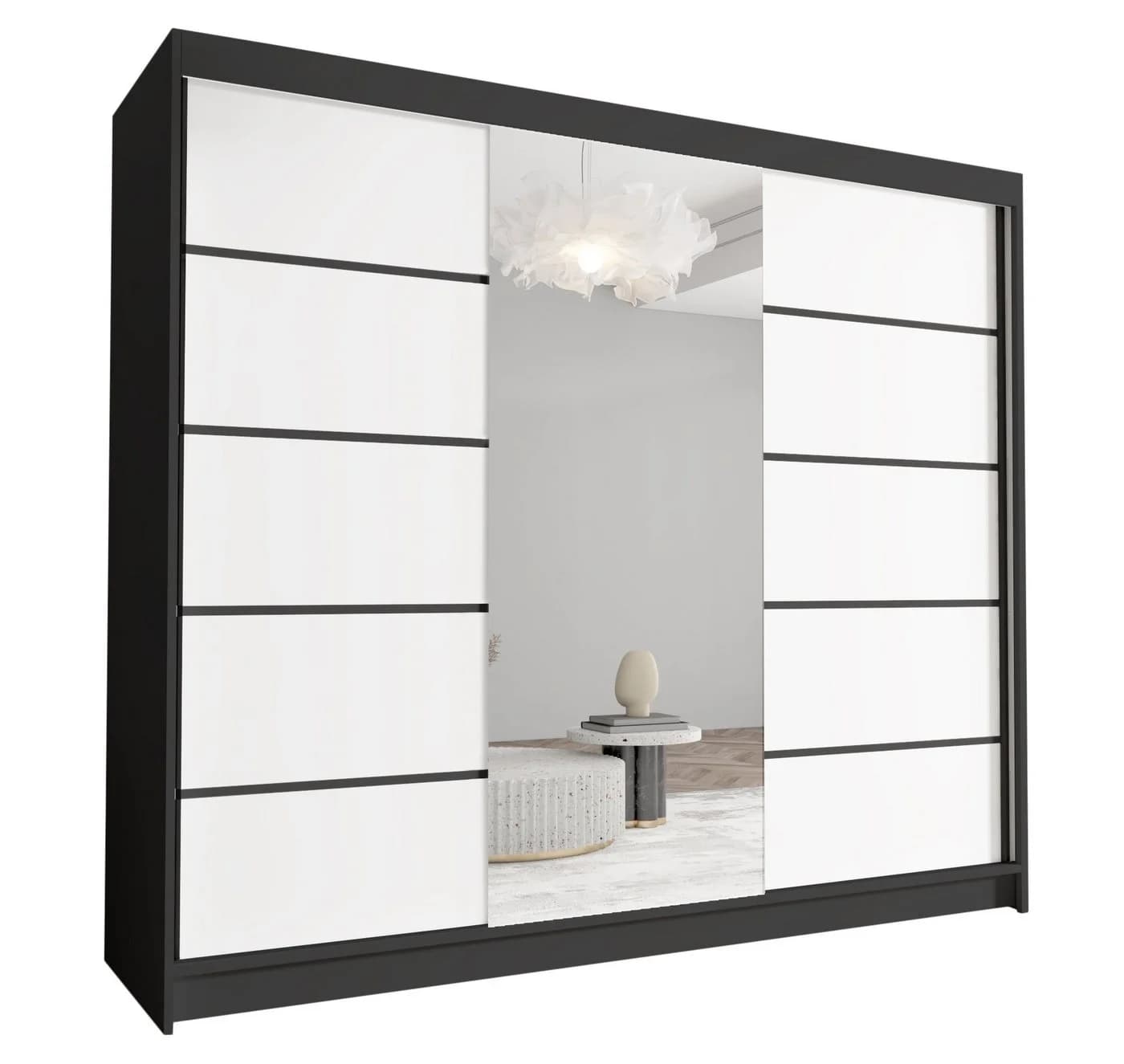 Sofnet Kleiderschrank Davos VI 3-tlg. Schiebetürenschrank Schwarz/Weiß - Bild 2