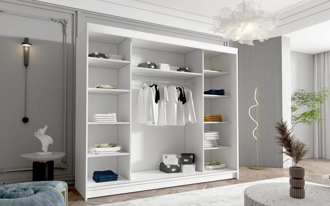 Sofnet Kleiderschrank Davos VI 3-tlg. Schiebetürenschrank Schwarz/Weiß - Bild 3