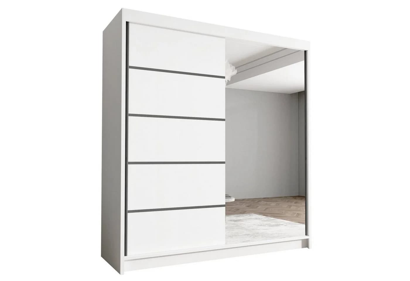 Sofnet Kleiderschrank Harry III mit Spiegel und Schiebetüren Weiß - Bild 2