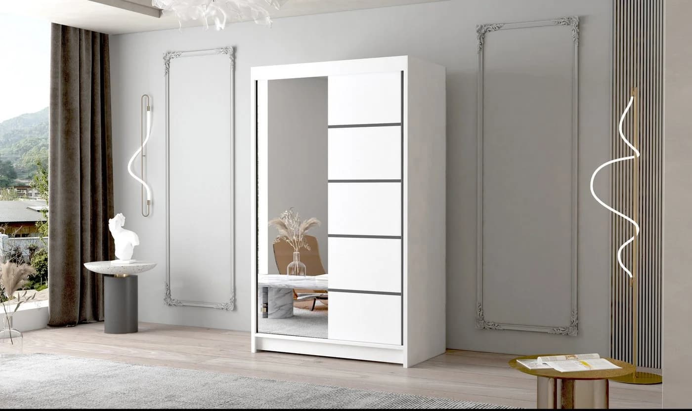 Sofnet Kleiderschrank Letto III mit Spiegel und Schiebetüren Weiß