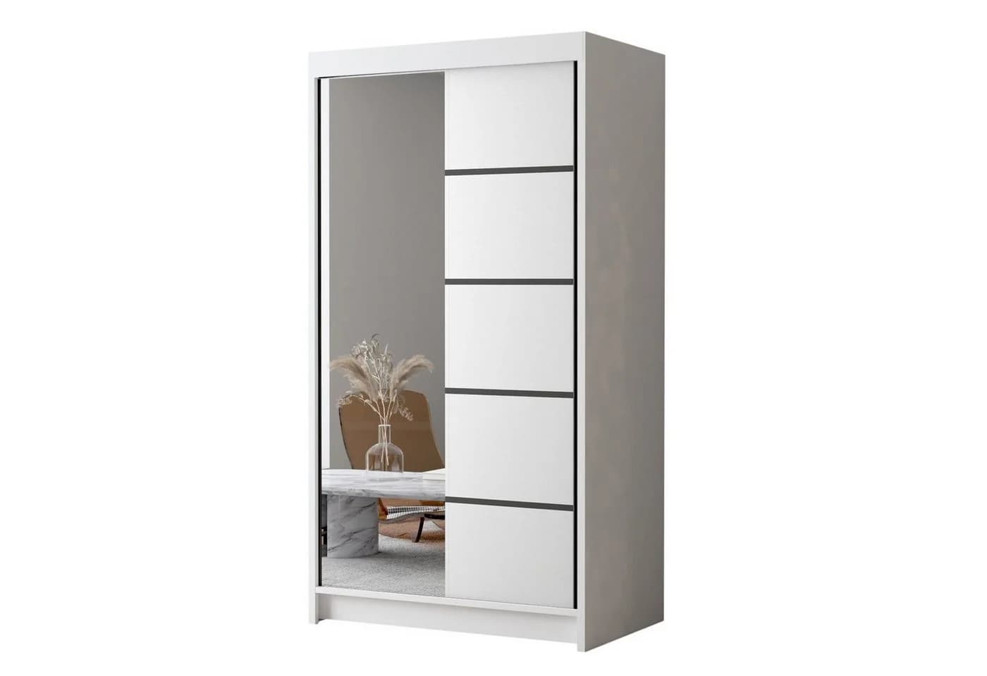 Sofnet Kleiderschrank Letto III mit Spiegel und Schiebetüren Weiß - Bild 2