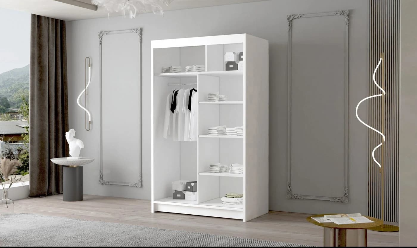 Sofnet Kleiderschrank Letto III mit Spiegel und Schiebetüren Weiß - Bild 3