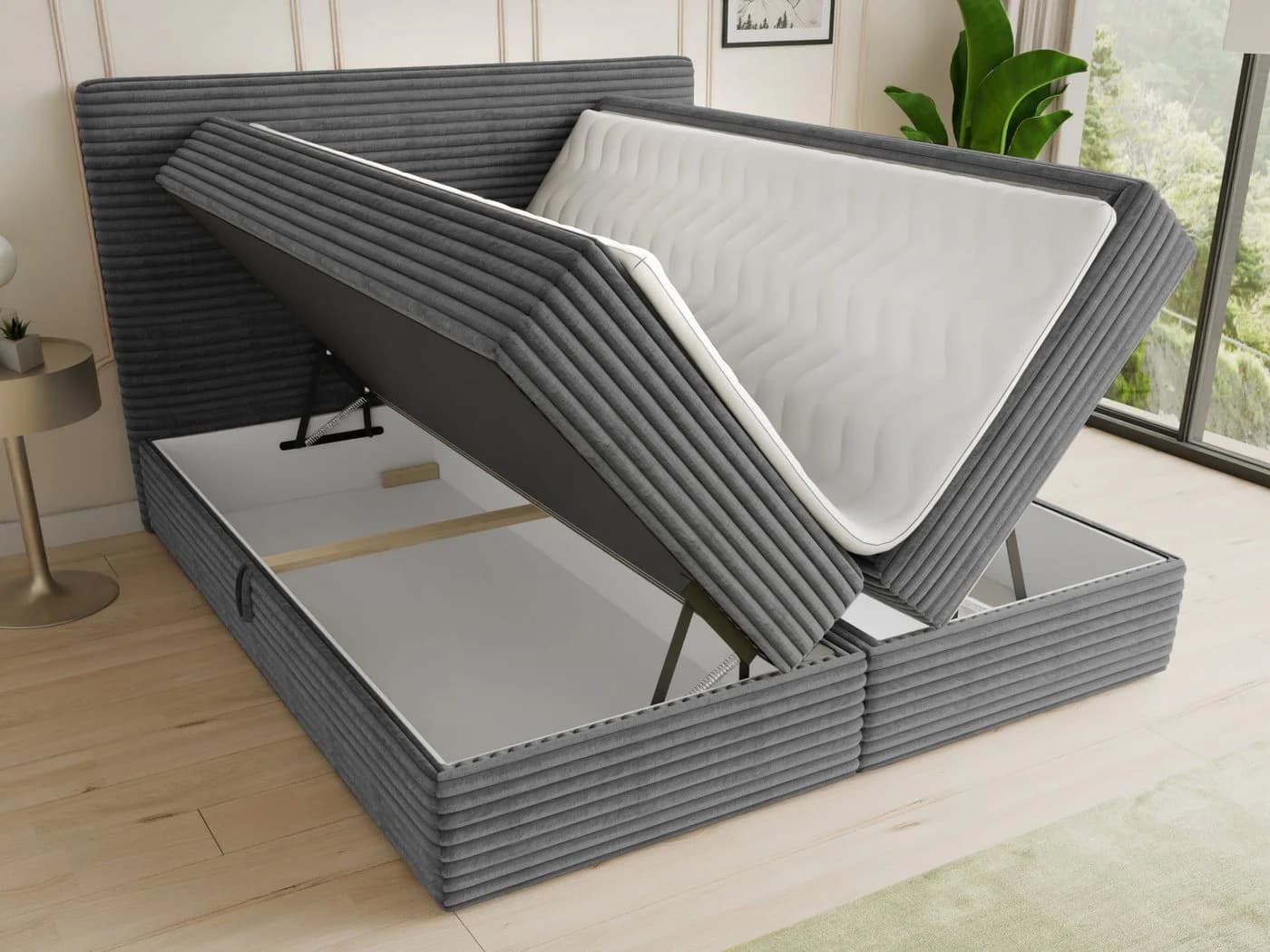 Sofnet Boxbett Mollo Grau Cordstoff mit Bettkästen - Bild 3