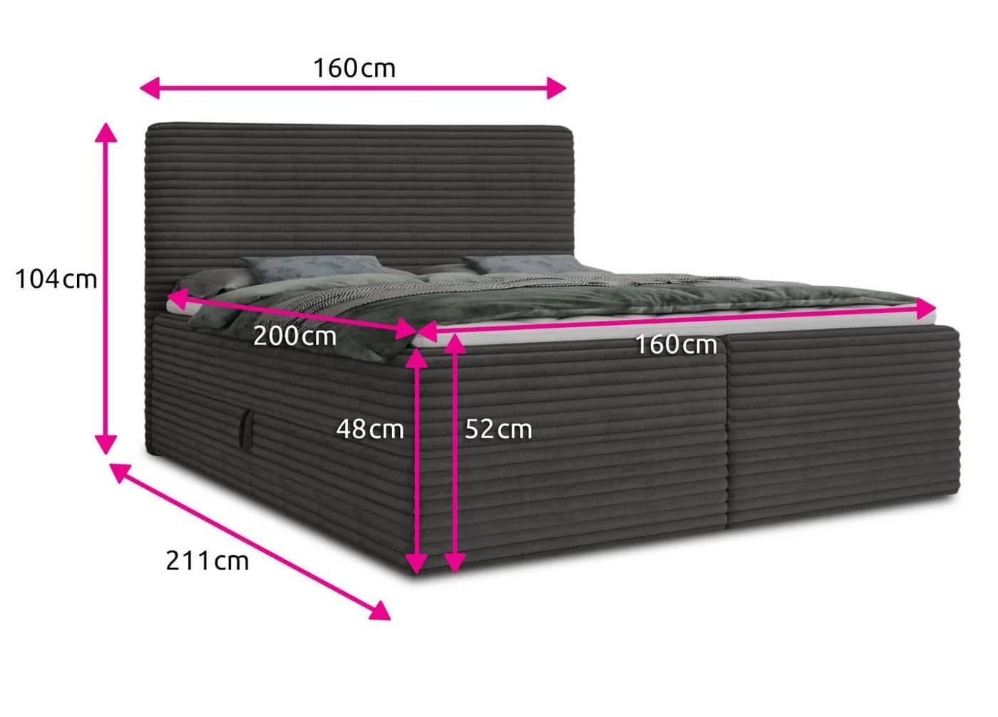 Sofnet Boxbett Mollo Grau Cordstoff mit Bettkästen - Bild 4