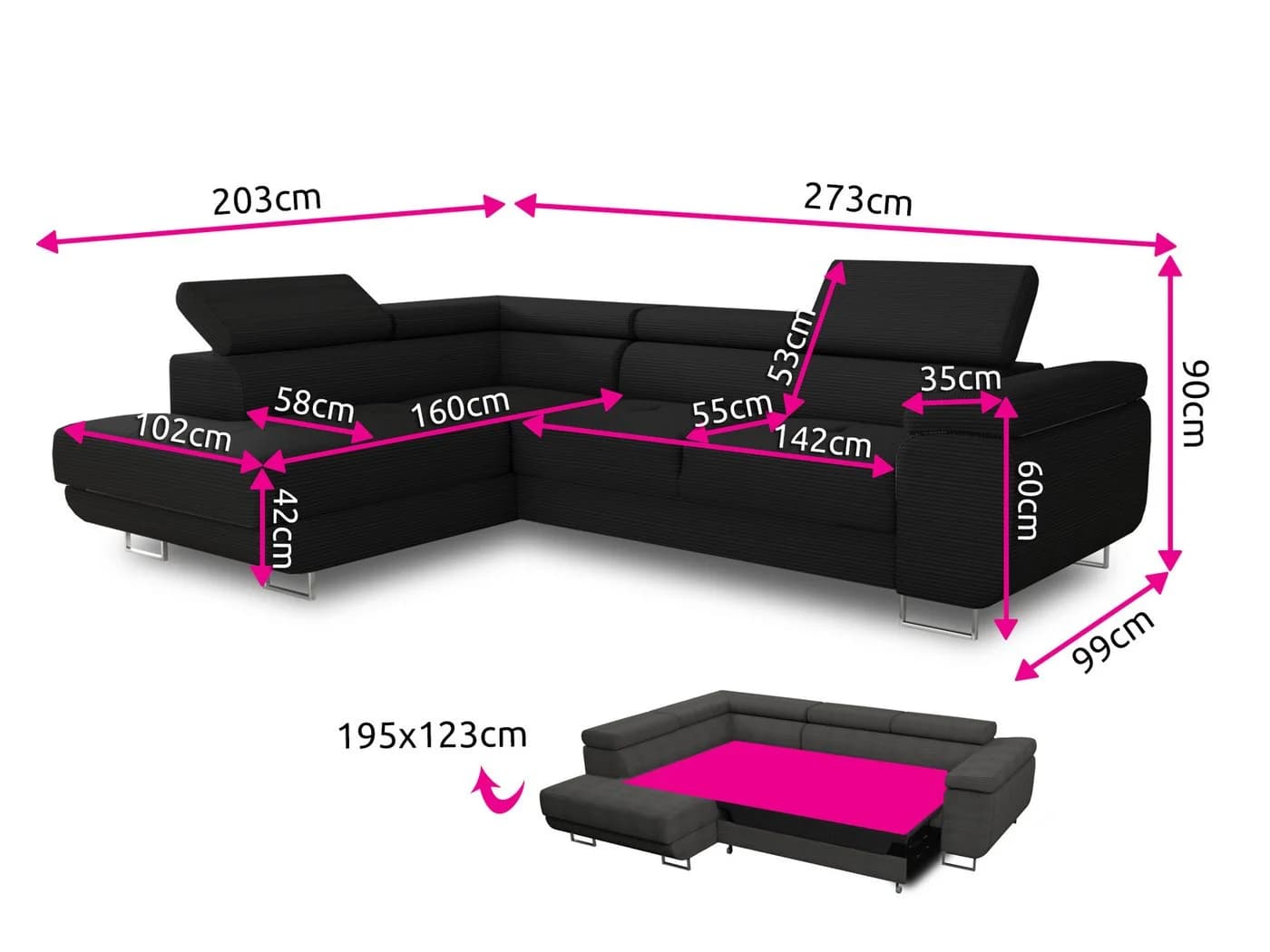 Sofnet Ecksofa Caris Cord mit Schlaffunktion und Bettkasten - Bild 5