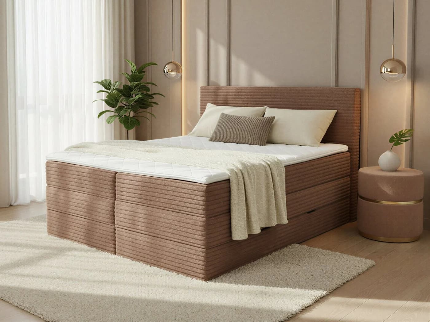 Sofnet Boxspringbett Mollo XL mit Bettkästen Cord Braun - Bild 2