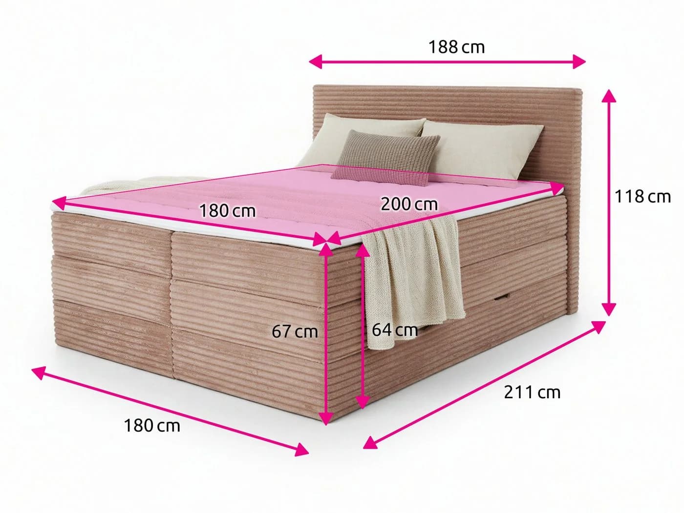 Sofnet Boxspringbett Mollo XL mit Bettkästen und Topper Grau - Bild 4