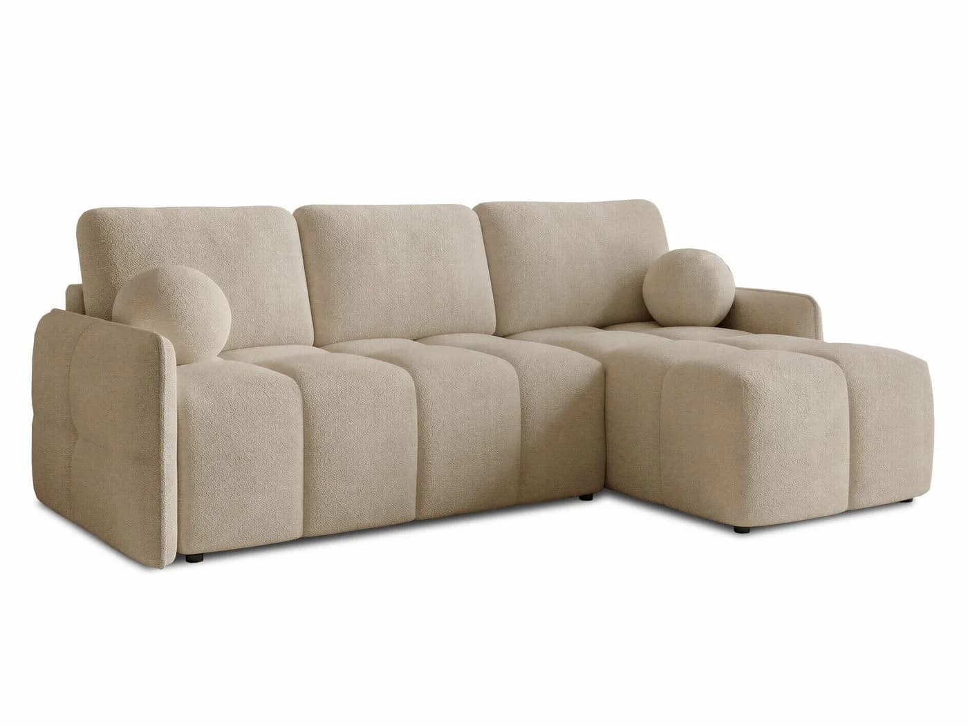 Sofnet Ecksofa Nubo mit Schlaffunktion und Bettkasten Beige Bouclé