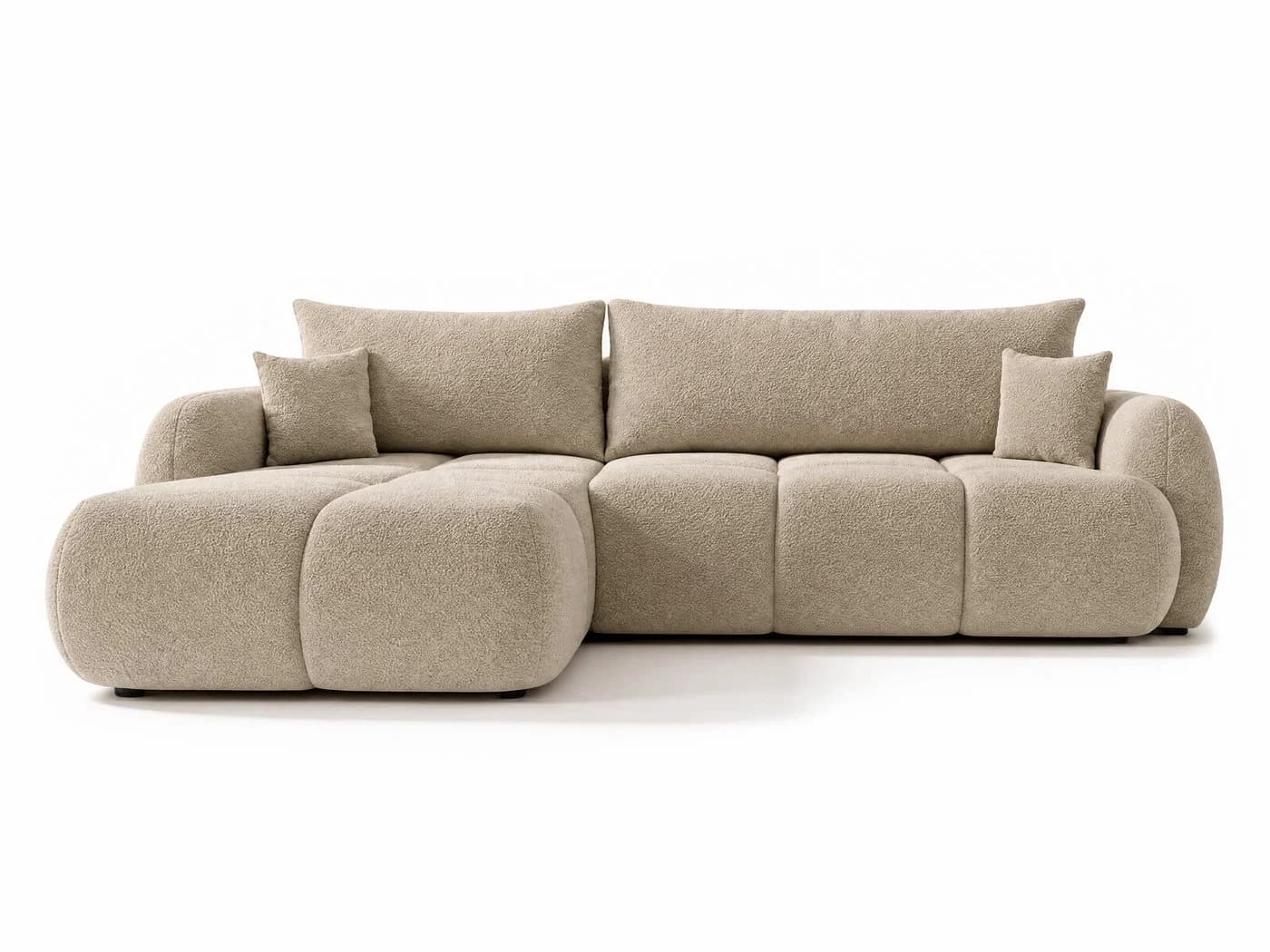 Sofnet Ecksofa Loria mit Schlaffunktion und Bettkasten Beige Bouclé