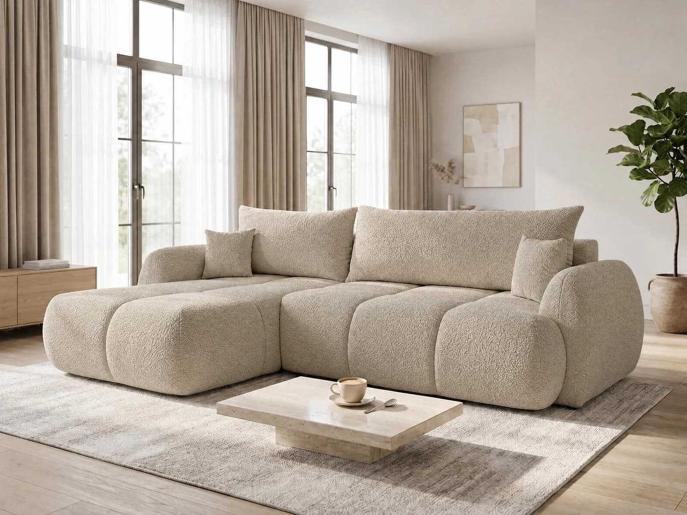 Sofnet Ecksofa Loria mit Schlaffunktion und Bettkasten Beige Bouclé - Bild 2