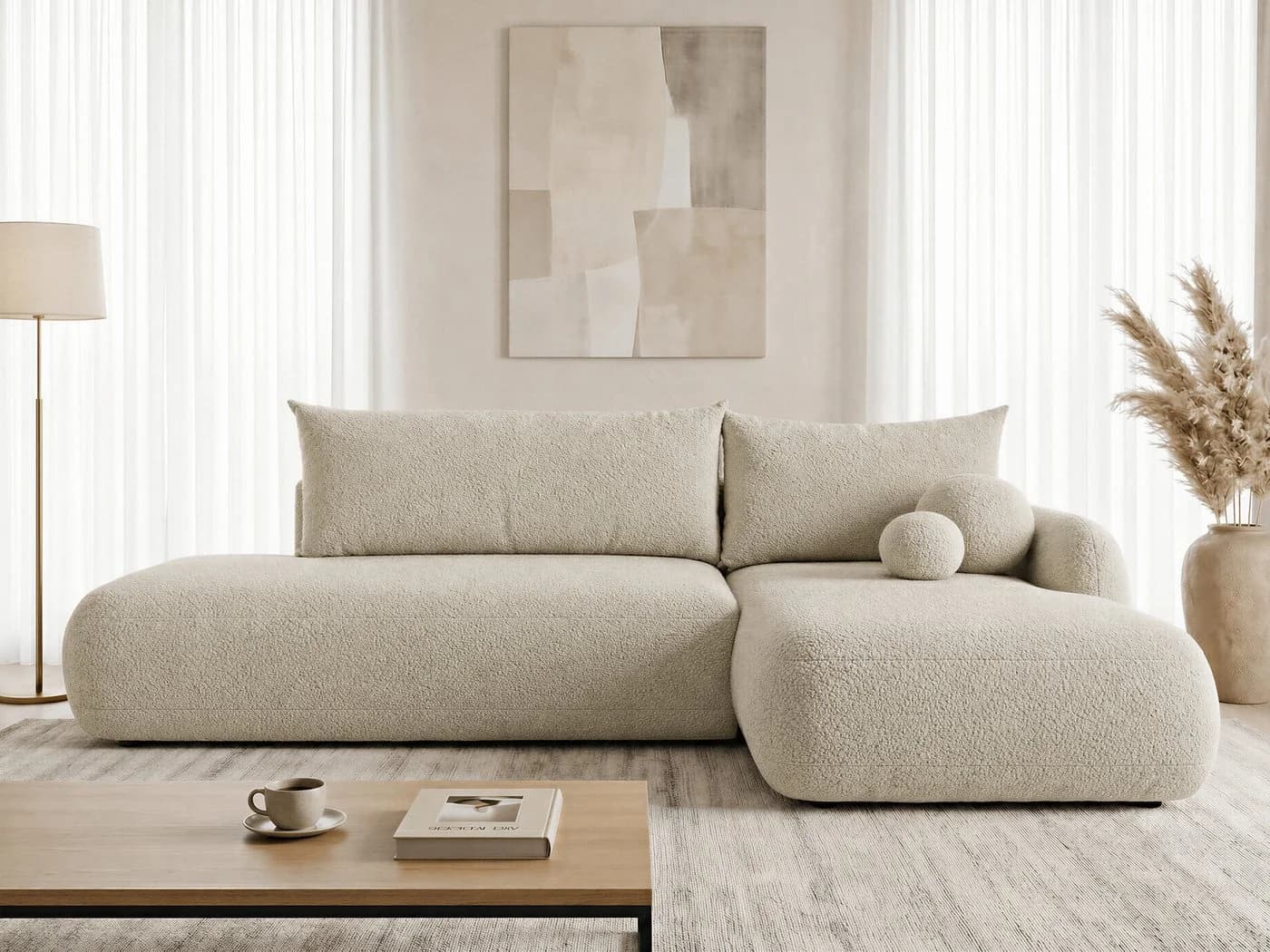 Sofnet Ecksofa Neto L-Form mit Schlaffunktion und Bettkasten Beige Bouclé - Bild 2