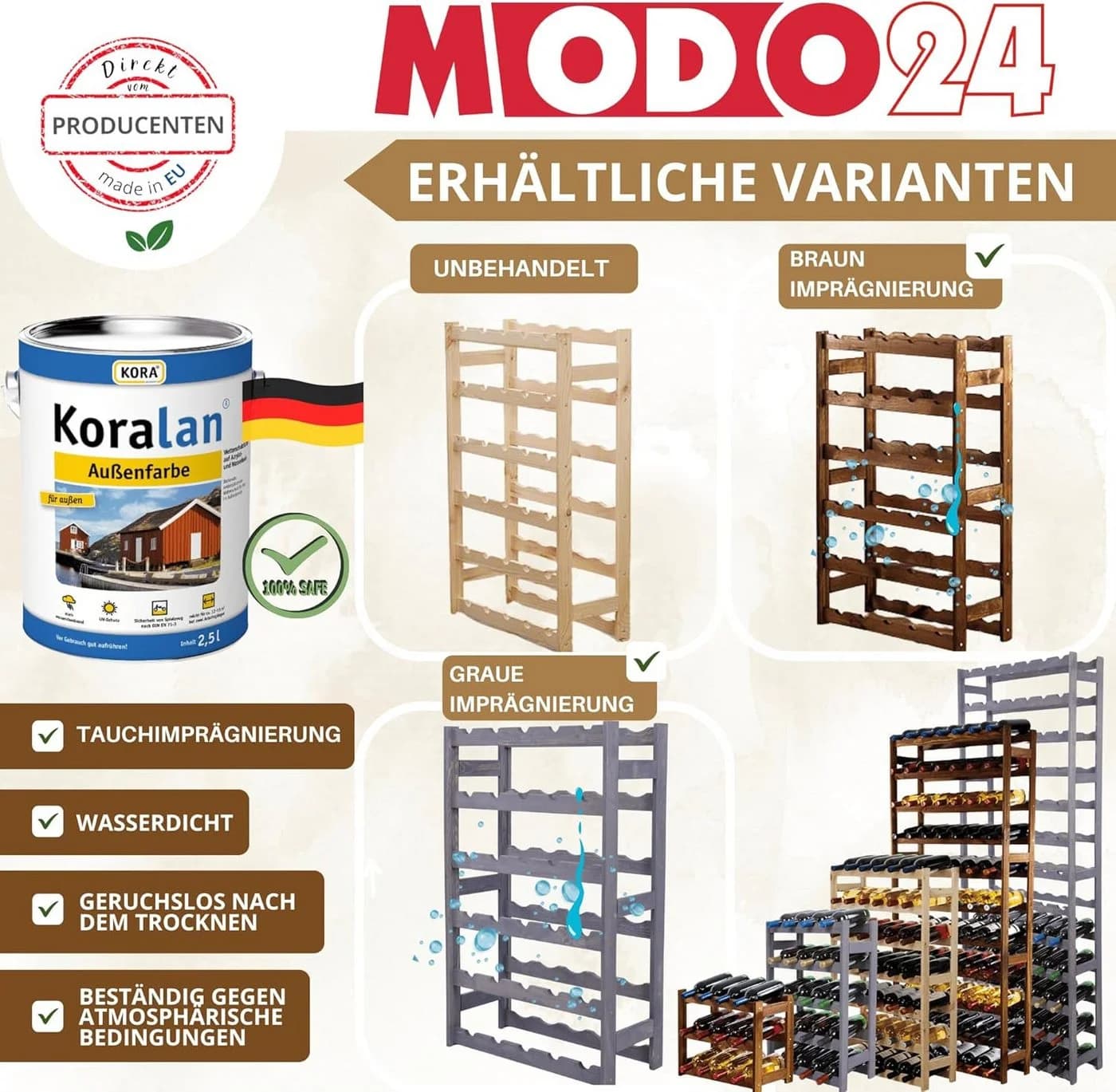 Modo24 Weinregal RW1 Massivholz Kiefernholz 12-91 Flaschen