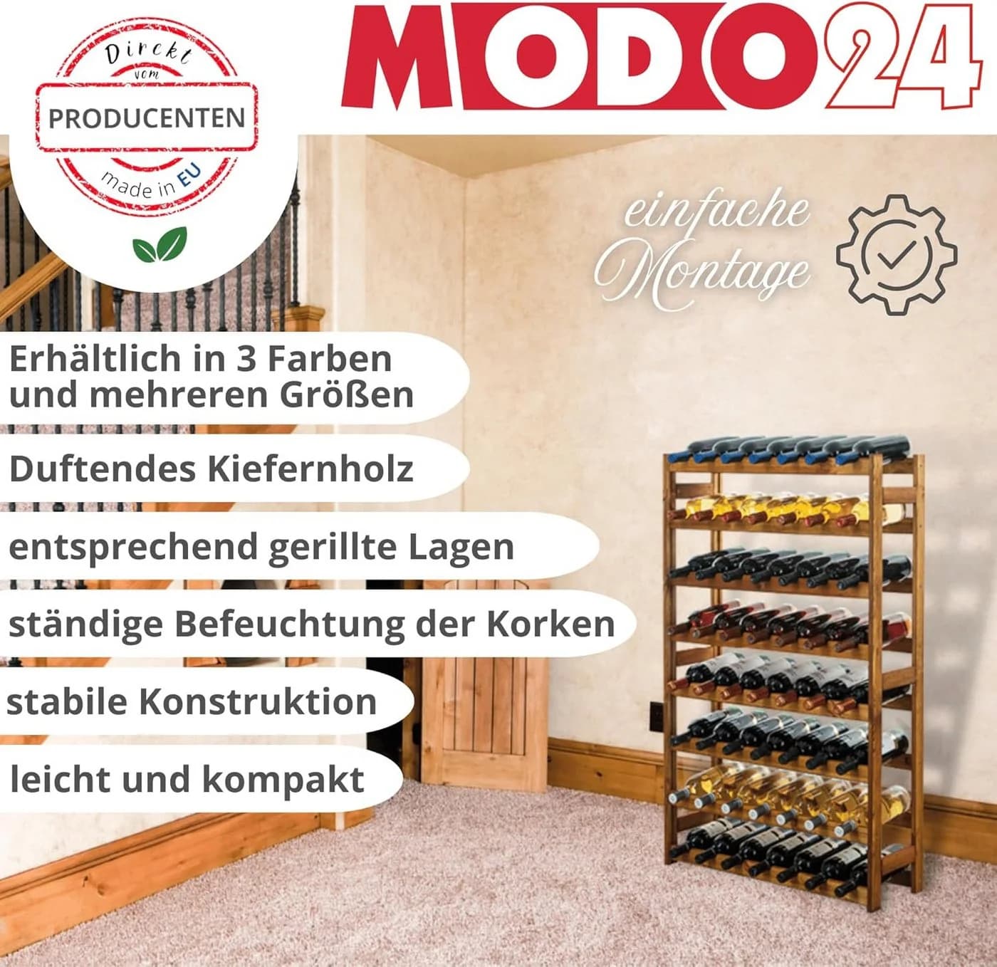 Modo24 Weinregal RW1 Massivholz Kiefernholz 12-91 Flaschen - Bild 3